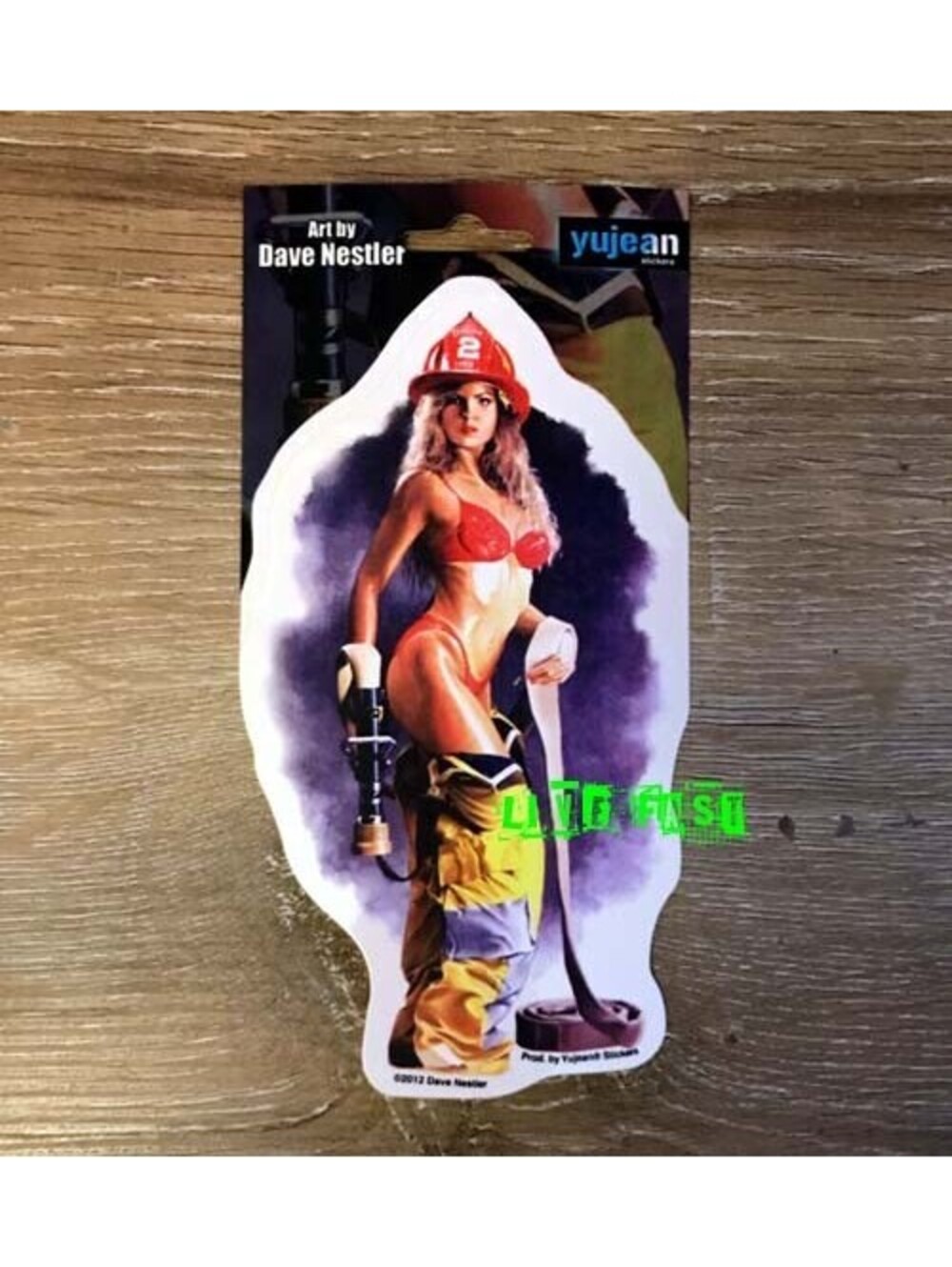 Sexy Hot Smoky Bikini FIREFIGHTER PINUP GIRL Sticker / Decal Art By Dave Nestler